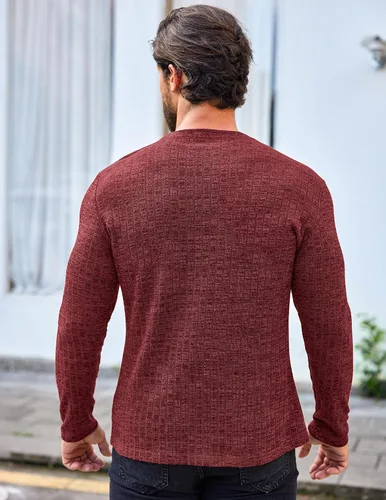 Vista 4 de COOFANDY Camiseta de manga larga para hombre, cuello redondo, para entrenamiento, fisicoculturismo, camiseta casual
