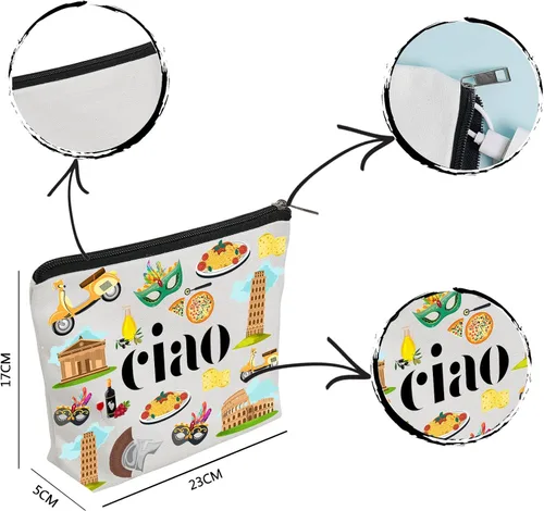 Vista 2 de WZJHCL Bolsa de maquillaje Italy Trip - Kit cosmético de recuerdo italiano para regalo de vacaciones y viajes, Ciao, Moda