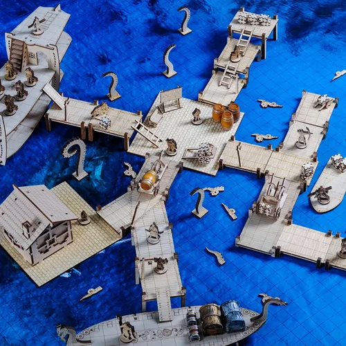 Vista 7 de Puente modular, muelle, pasarela, juego básico de 7 piezas de madera cortada con láser para D&D, Pathfinder, Dungeons & Dragons y otros