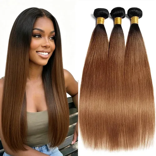 Vista 189 de P4613 Cabello humano rizado onda profunda marrón y paquetes mixtos 8 10 12 P4613 Ombre Marrón-Rubio-DP