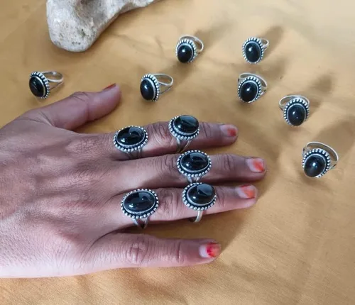 Vista 4 de LOt OF 12 PIC. Black Onyx 925 Silver Rings, Wedding Rings, Engagement Rings, Gemstone Rings, Statement Ring For Women, Vintage Style Ring, Handmade