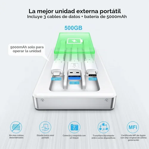 Vista 4 de ySky Disco duro externo portátil certificado MFi de 17.64 oz para iPhone, iPad, MacBook, Windows, computadora, USB C, teléfonos Android