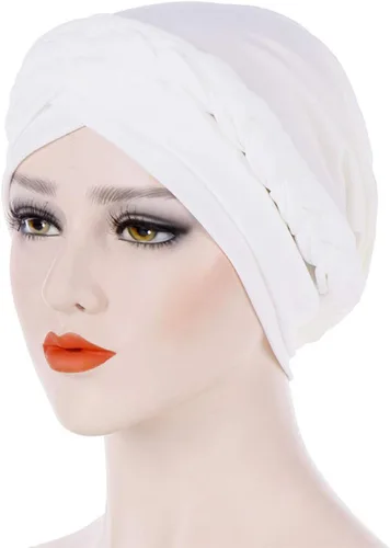 Vista 3 de Gorro de quimioterapia para la cabeza del cáncer étnico, bohemio, preatado, trenzado trenzado, turbante