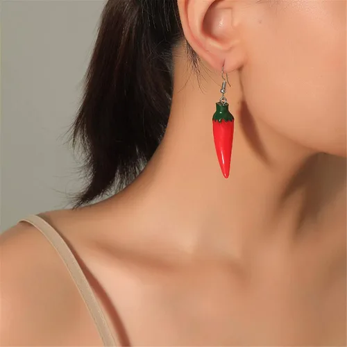 Vista 2 de coadipress Aretes colgantes de chile rojo para mujer, lindos y realistas de simulación vegetal, alimentos, resina, colgantes, aretes colgantes