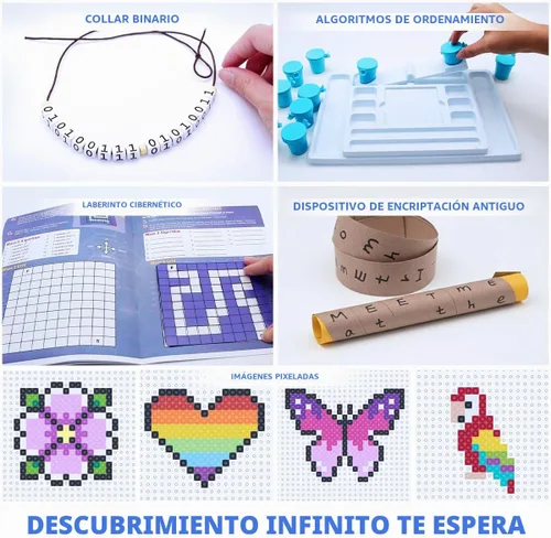 Vista 5 de Kit de ciencia My First Coding & Computer Science Kit, de Playz – Aprende sobre códigos binarios, cifrado, algoritmos y pixelación a través