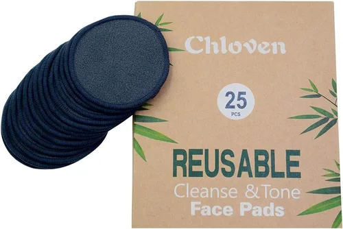 Vista 3 de Chloven Paquete de 25 almohadillas de bambú reutilizables para desmaquillarse de carbón, almohadillas de algodón reutilizables de bambú para tóner