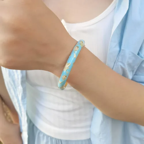 Vista 4 de Pulsera de flores vintage Chinoiserie Cloisonne para verano, elegante, vibrante, joyería étnica, regalos para mujeres, mejor amiga, mamá, hermana