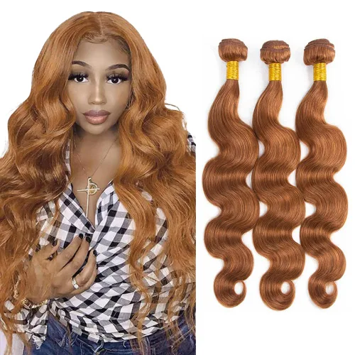 Vista 15 de Color 30 paquetes de cabello humano marrón onda del cuerpo paquetes 8 10 12 pulgadas brasileño virgen Remy extensiones de cabello humano doble trama