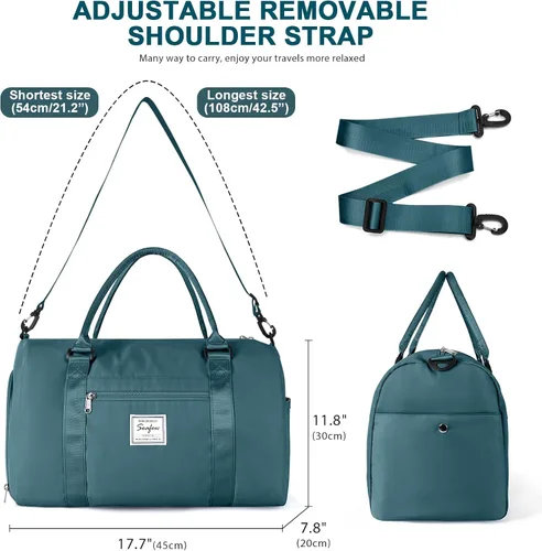 Vista 3 de Bolsa de gimnasio para mujeres y hombres bolsa de viaje deportiva con compartimento para zapatos y bolsillo húmedo A-pavo real-azul