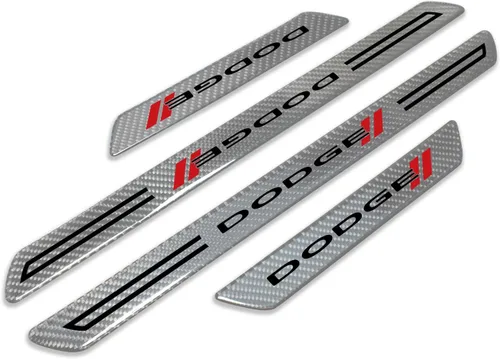Vista 7 de iPick Image Para Dodge Black Real Carbon Fiber Universal Car Door Sill Step Protector Kick Plates un juego de 4