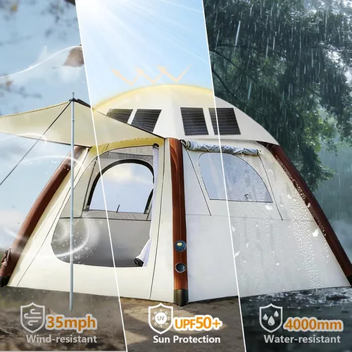 Vista 4 de Automatic Tents for Camping 4 Person with Rechargeable Device, Portable Carry 4000mm Waterproof & UV Protection Pop Up Tent, Easy Setup Instant