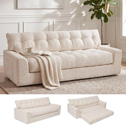 Vista 8 de MONVANE Sofá convertible de 3 plazas de felpilla 3 en 1 de 75.6 pulgadas Beige