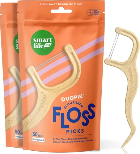Vista 11 de SmartLifeco Púas de hilo dental ecológico de doble hilo (100 unidades) - Hilo dental hecho con mezcla de trigo y paja, blanqueamiento dental