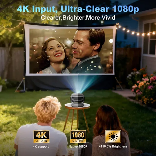Vista 2 de Proyector inteligente 4K nativo 1080P 1800 ANSI, enfoque automático, WiFi 5G, Bluetooth 5.2, aplicaciones integradas, proyector de película portátil