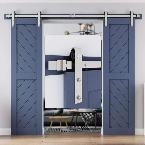 Vista 15 de EaseLife Kit de Rieles de Hardware de 5 Pies para Puerta Corredera de Granero de Níquel Cepillado, Polea J Básica, Trabajo Pesado, Se Desliza Suave