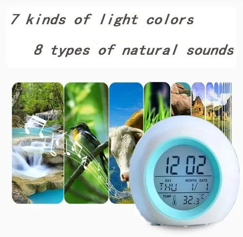 Vista 6 de Wisdom Link Reloj despertador digital para niños, luz nocturna de 7 colores, repetición, detección de temperatura para niños pequeños, niños