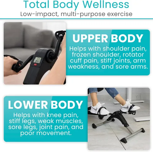 Vista 5 de Vive Folding Pedal Exerciser - Under Desk Exercise Bike for Seniors, Elderly - Sit Down Stationary Peddler Equipment for Arm, Leg, Hand, Foot - Mini