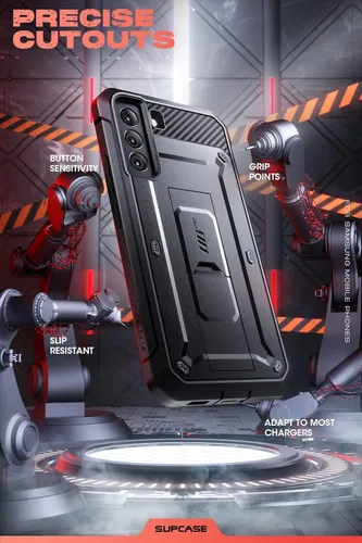 Vista 7 de SUPCASE - Funda para Samsung Galaxy S22 con soporte integrado, color negro 1x Front Frame, Charge Port Cover, Belt Clip Holster, Military-Grade