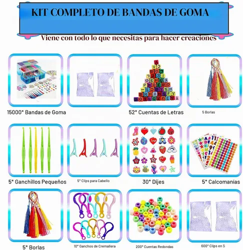 Vista 2 de YITOHOP Kit de Pulseras de Bandas Elásticas de Telar 15000+, Bandas de Goma para Kit de Hacer Pulseras, Kit de Fabricación de Pulseras de Telar
