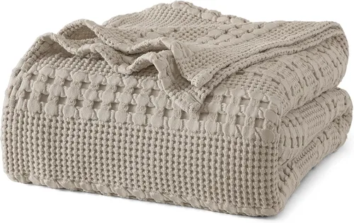 Vista 22 de PHF Manta ligera de punto gofre 100% algodón para cama, King, color blanco 02 Blanco