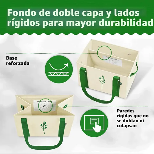 Vista 5 de Green Bulldog - Bolsas reutilizables para comestibles, resistentes y reutilizables, con asas largas, plegables y plegables, con capacidad para hasta