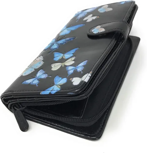 Vista 3 de Shag Wear Cartera grande con diseño de mariposas para mujeres y adolescentes, piel sintética vegana de 7 pulgadas, color negro, Negro -, Moderno
