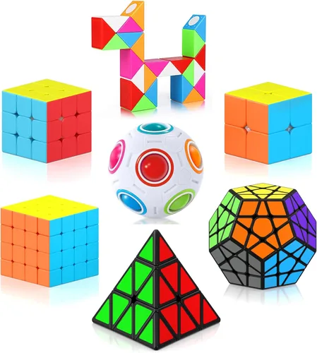Vista 8 de Vdealen Juego de cubos de velocidad, 2 x 2, 4 x 4, espejo piramidal, dodecaedro, paquete de cubos mágicos, rompecabezas de juguetes para premios
