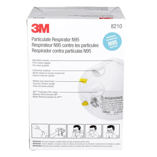 Vista 10 de 3M 8210 Respirador de partículas, N95, paquete de 20 respiradores desechables, APROBADO POR NIOSH, diseño de copa de dos correas, ligero con espuma