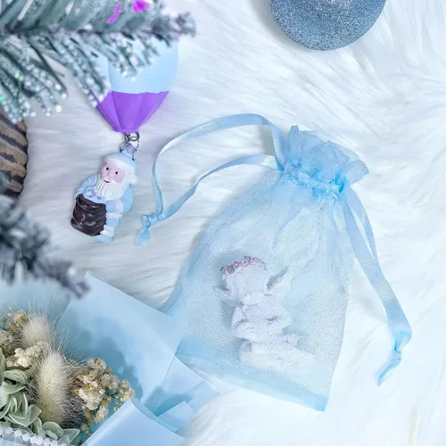 Vista 6 de QIANF 20 bolsas de regalo de organza azul transparente de 4 x 6 pulgadas con cordón, bolsas de recuerdo de fiesta de boda