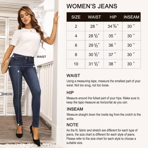 Vista 6 de OFLUCK Women High-Waisted Skinny Stretch Jeans Ultra Soft Denim Jeans Leggings