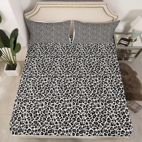 Vista 4 de Sábana bajera ajustable de 3 piezas con estampado de leopardo, tamaño individual, juego de ropa de cama de piel de guepardo para niños, bolsillo