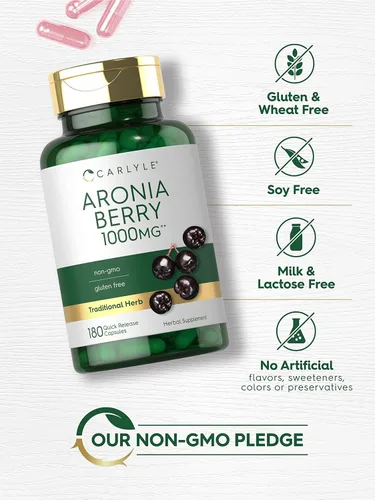 Vista 4 de Carlyle Cápsulas de bayas de Aronia 180 píldoras Extracto de chokeberry Suplemento sin OMG y sin gluten