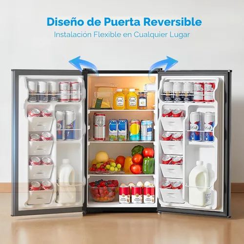 Vista 6 de Midea MERM33S1AST - Mini nevera compacta de 3.3 pies cúbicos con luz interna, termostato ajustable, puerta reversible, bajo ruido para dormitorio