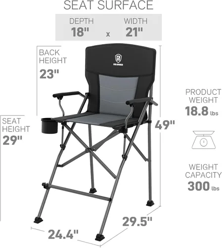 Vista 3 de EVER ADVANCED Silla alta de director con portavasos de 31", Silla plegable a altura de barra para acampar, deportes con bolsa de transporte
