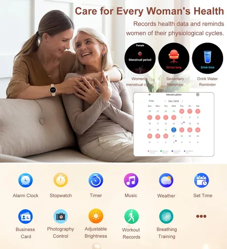 Vista 5 de Reloj inteligente para mujer, reloj inteligente de 1.27 pulgadas con llamada Bluetooth, oro rosa y rosa