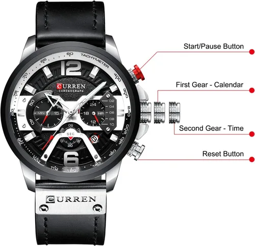 Vista 5 de RORIOS Reloj de pulsera cronógrafo con fecha con correa de cuero multifunción dial analógico para hombre