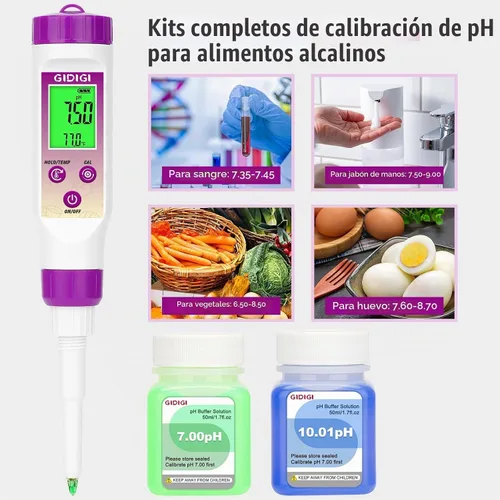 Vista 4 de Medidor de pH Digital Electrónico para Alimentos Probador de pH para Fermentación Kits de Solución de Calibración de Tampón de pH de 3*50ml Sonda
