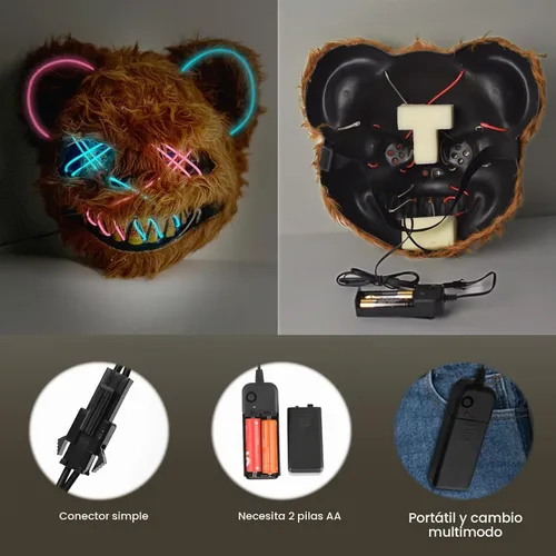 Vista 2 de Halloween Scary Mask, Easter Bear/Rabbit Mask , Cosplay Animal Mask Toys Scary animal mask with built‑in LED lights, creepy costume accessory for