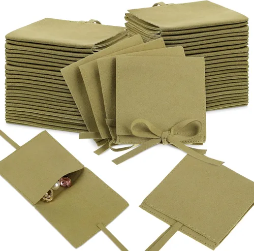 Vista 13 de Lothee 40 piezas de bolsa de joyería de microfibra de 8x8 cm, bolsas de regalo pequeñas de lujo con lazo de microfibra para embalaje de pulseras