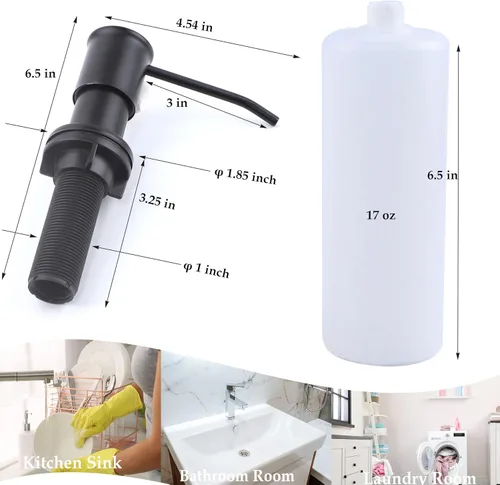 Vista 6 de Dispensador de jabón para fregadero, dispensador de jabón integrado para encimera de cocina, con tubo de extensión de 41 pulgadas/botella de 17