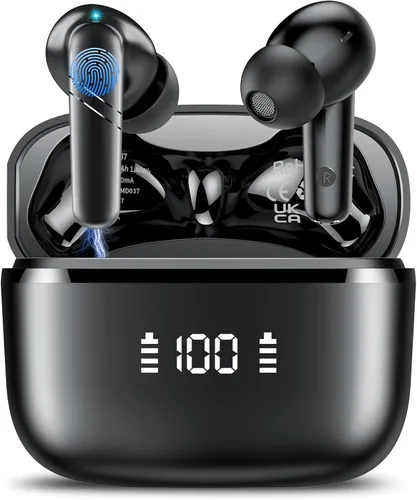Vista 8 de Auriculares inalámbricos, auriculares Bluetooth 5.4 de 48 horas de reproducción, auriculares Bluetooth estéreo con pantalla LED, llamada clara, IPX7