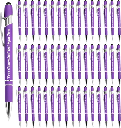 Vista 17 de Bolígrafo personalizado, 50 bolígrafos personalizados, grabado a granel con logotipo de nombre, lápiz digital de tinta negra suave con toque