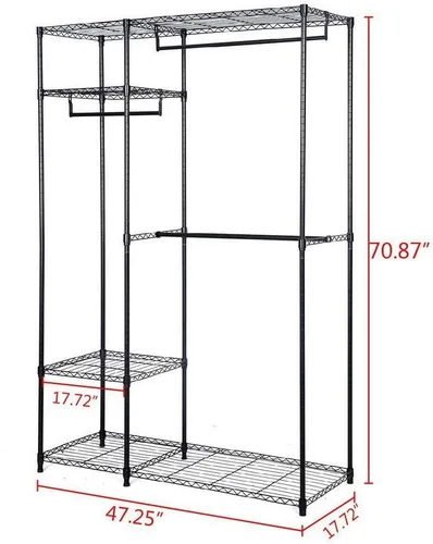 Vista 3 de Percheros de alambre para colgar ropa, perchero resistente con 4 estantes, percheros de metal para colgar ropa con 3 barras de colgador, 47.3