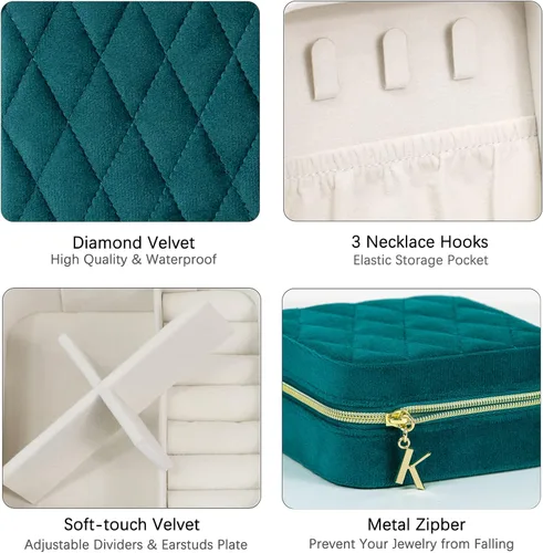 Vista 4 de KAMIER Cajas de joyería pequeñas para mujer, estuche de joyería portátil de viaje, caja organizadora de joyas de terciopelo de felpa para aretes