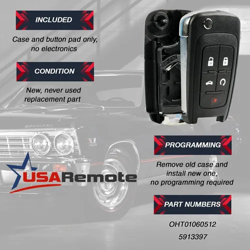 Vista 3 de Reemplazo para Buick Chevrolet GMC 2010-2019 5-Botón Flip Blade Key Remote Shell Case OHT01060512