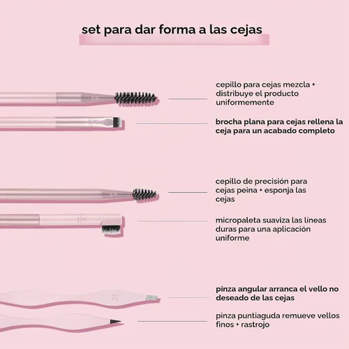 Vista 3 de Real Techniques Juego de moldeado de cejas, spoolie, pinzas y cepillos para cejas, herramientas de doble extremo, para peinar y dar forma a