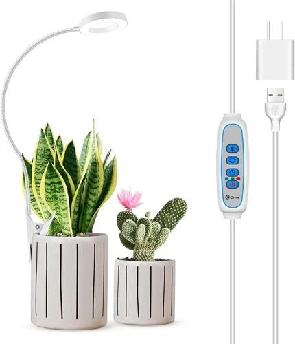 Vista 9 de Luz de cultivo con clip, luces de plantas de halo de 6000 K para cultivar plantas pequeñas, lámpara LED de espectro completo con temporizador