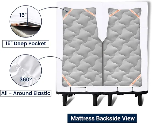 Vista 4 de SGI bedding Sábana Queen de 28 pulgadas con cabecera flexible y parte superior dividida, 100% algodón egipcio - 600 número de hilos, sábanas