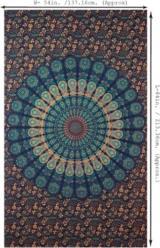 Vista 8 de Tapiz para pared con diseño hippie de mandala, bohemia e hindú Azul y verde