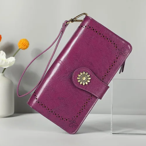Vista 2 de Lavemi - Cartera de piel con bloqueo RFID para mujer, de gran capacidad, para llevarla a la muñeca
